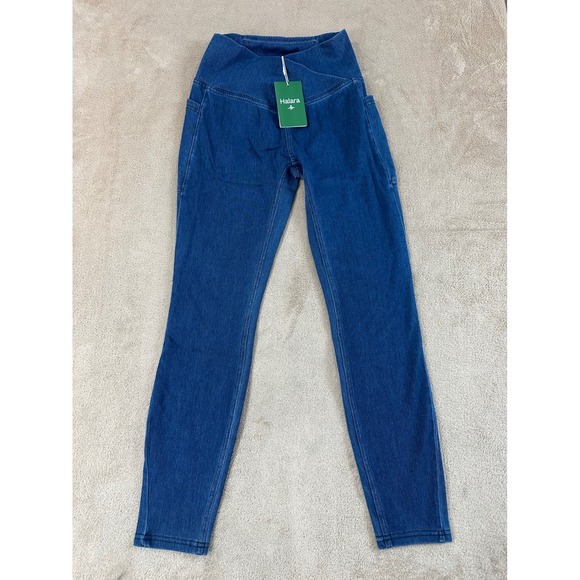 HALARA Pants - Halara Flex Denim High Waisted Crossover Leggings Womens XS Blue 7/8‎ Length NEW